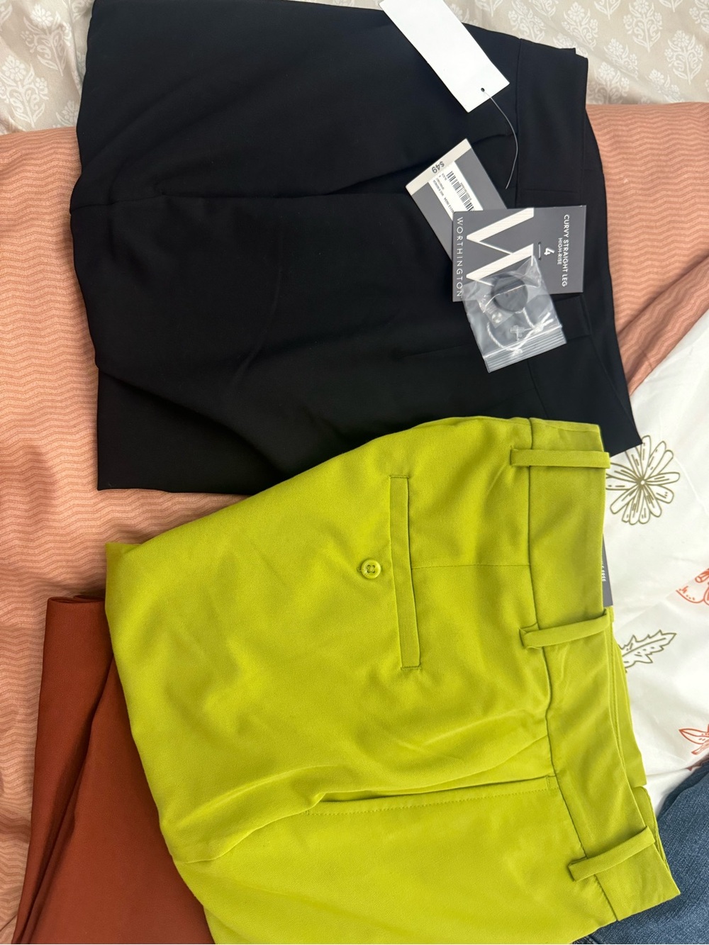 2 brand new Worthington Black and Lime Green Pants